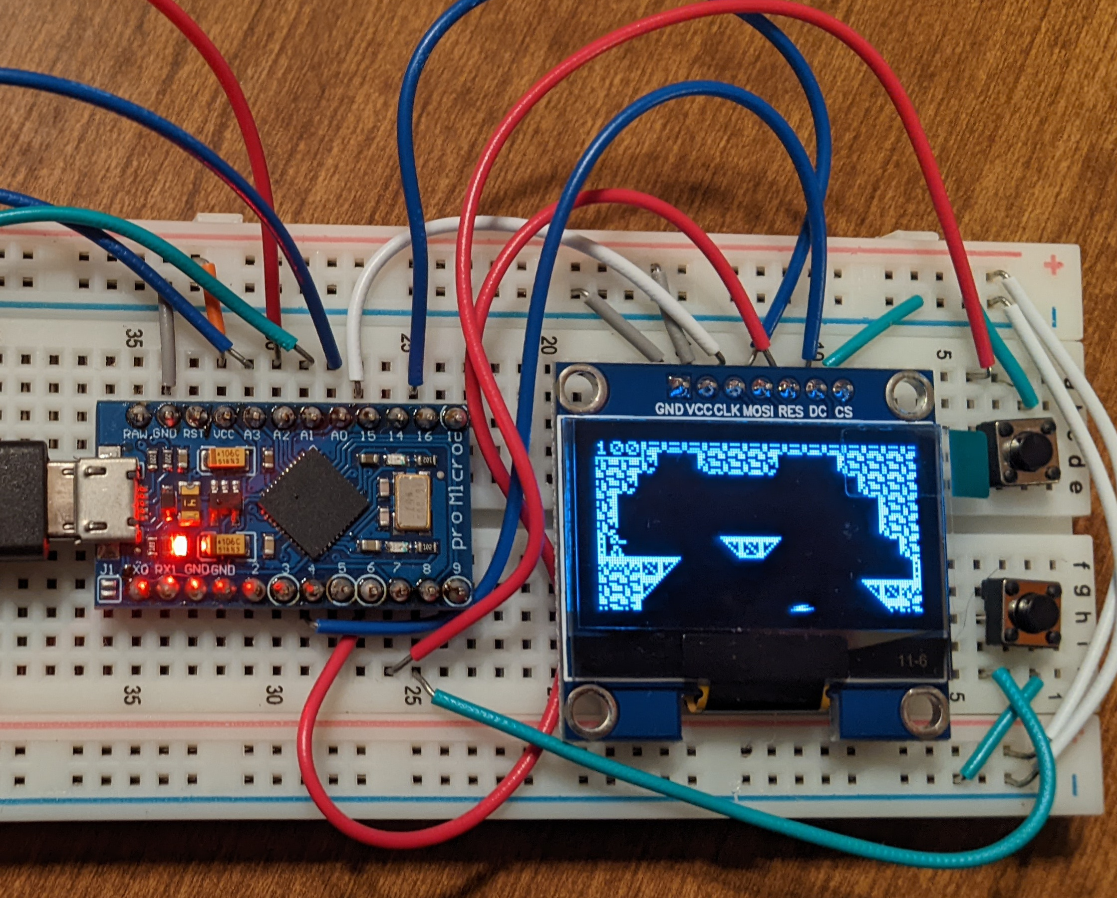 Close up of the finished Arduino breadboard console
