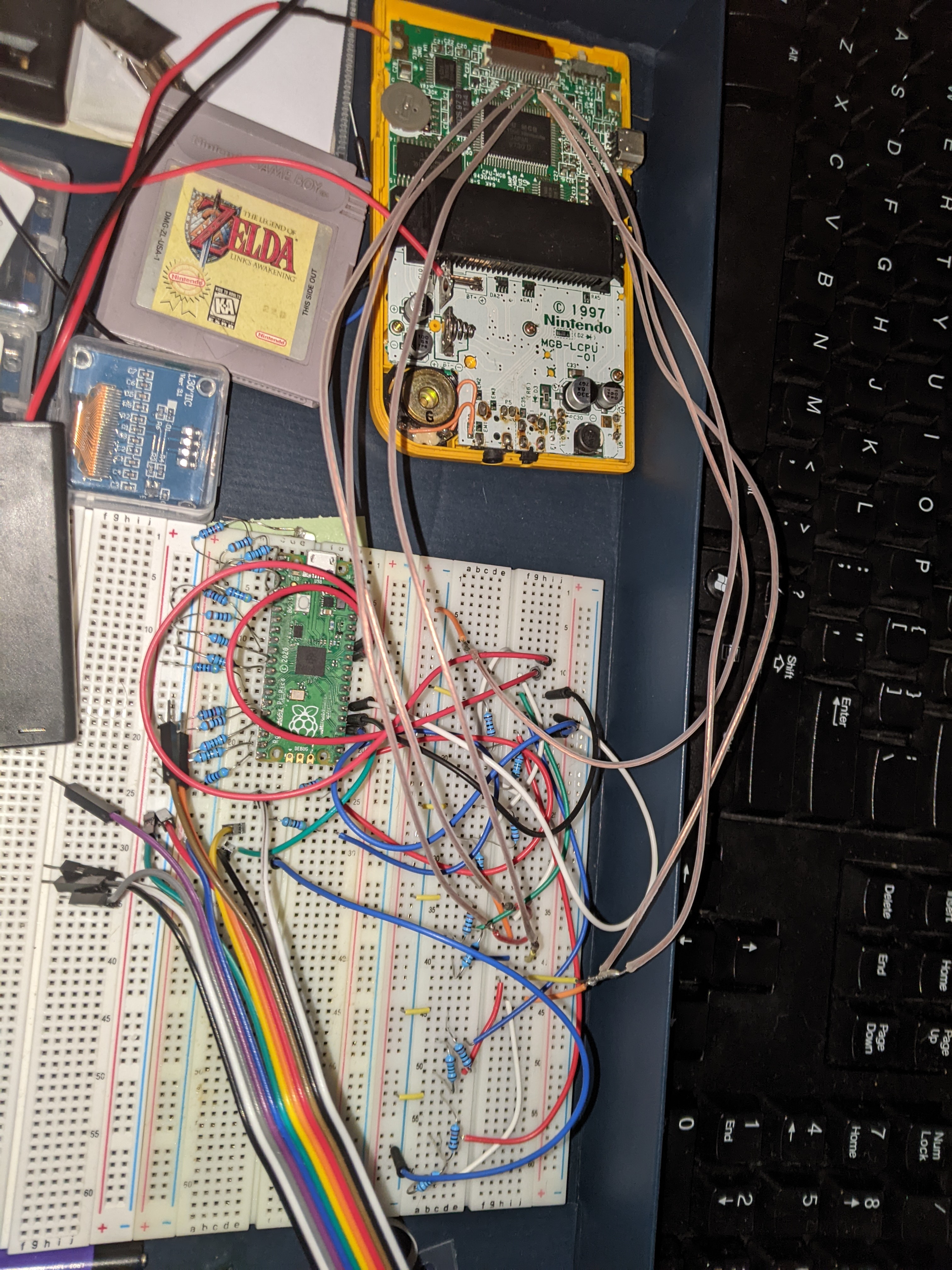 Close up of the wiring for the giant Gameboy.